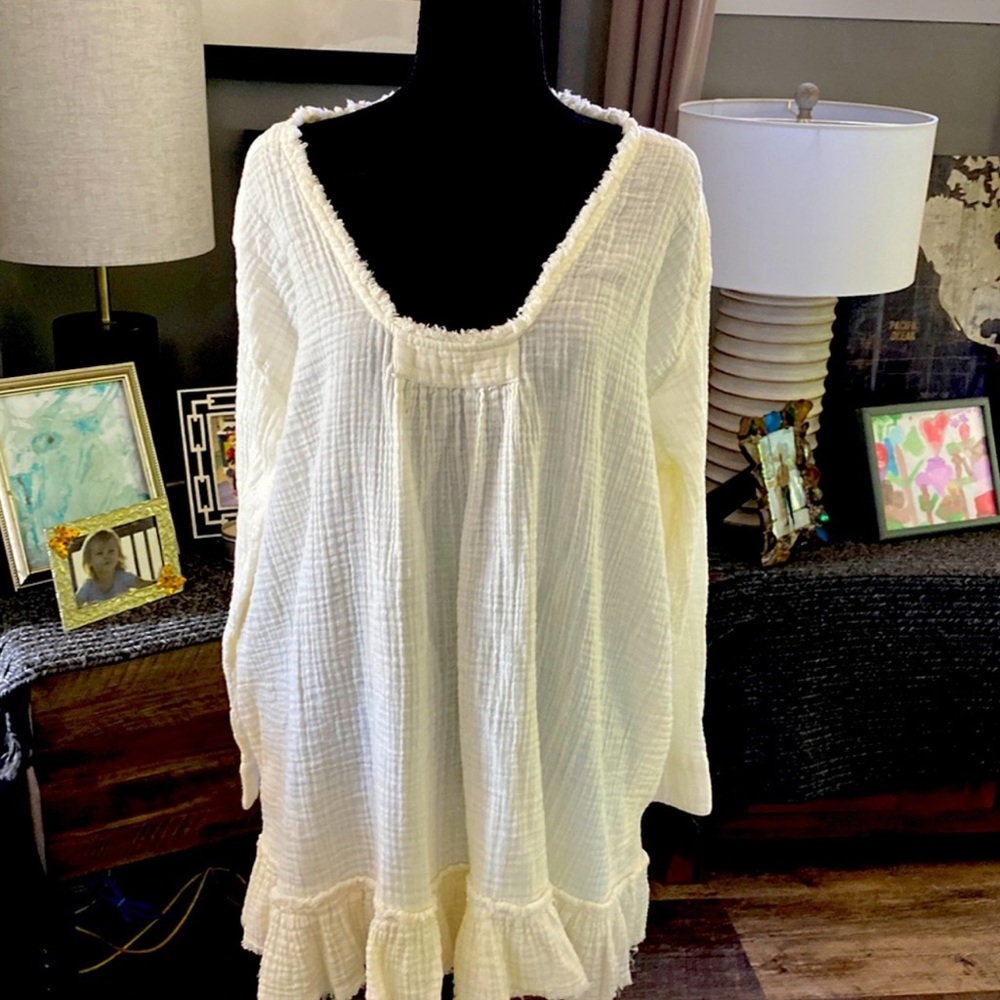 Free People Cream Oversized Ruffled Blouse